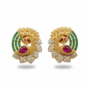 Nandini | Majestic Peacock Kemp Studs in Antique Matte Gold