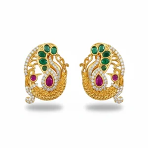 Nandini | Ethnic Peacock Kemp Studs in Antique Matte Gold - GM-ND-EAR-003-A