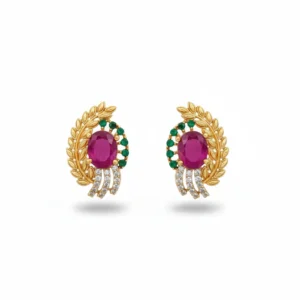 Nandini | Floral Leaf Kemp Studs in Antique Matte Gold - GM-ND-EAR-004-A