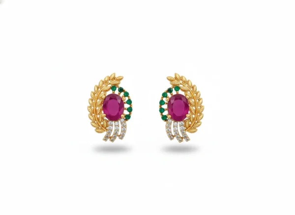 Nandini | Floral Leaf Kemp Studs in Antique Matte Gold - GM-ND-EAR-004-A