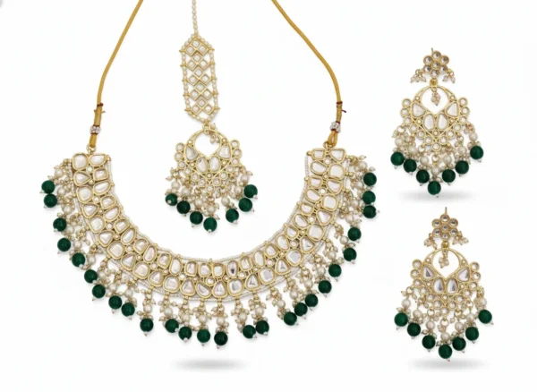 Nandini | Emerald & Polki Kundan Heritage Necklace Set