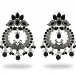Boho Club | Twin Peacock "Mayur" Motif Chandelier Earrings in Oxidized Silver