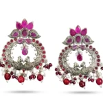 Twin Peacock "Mayur" Motif Chandelier Earrings in Oxidized Silver